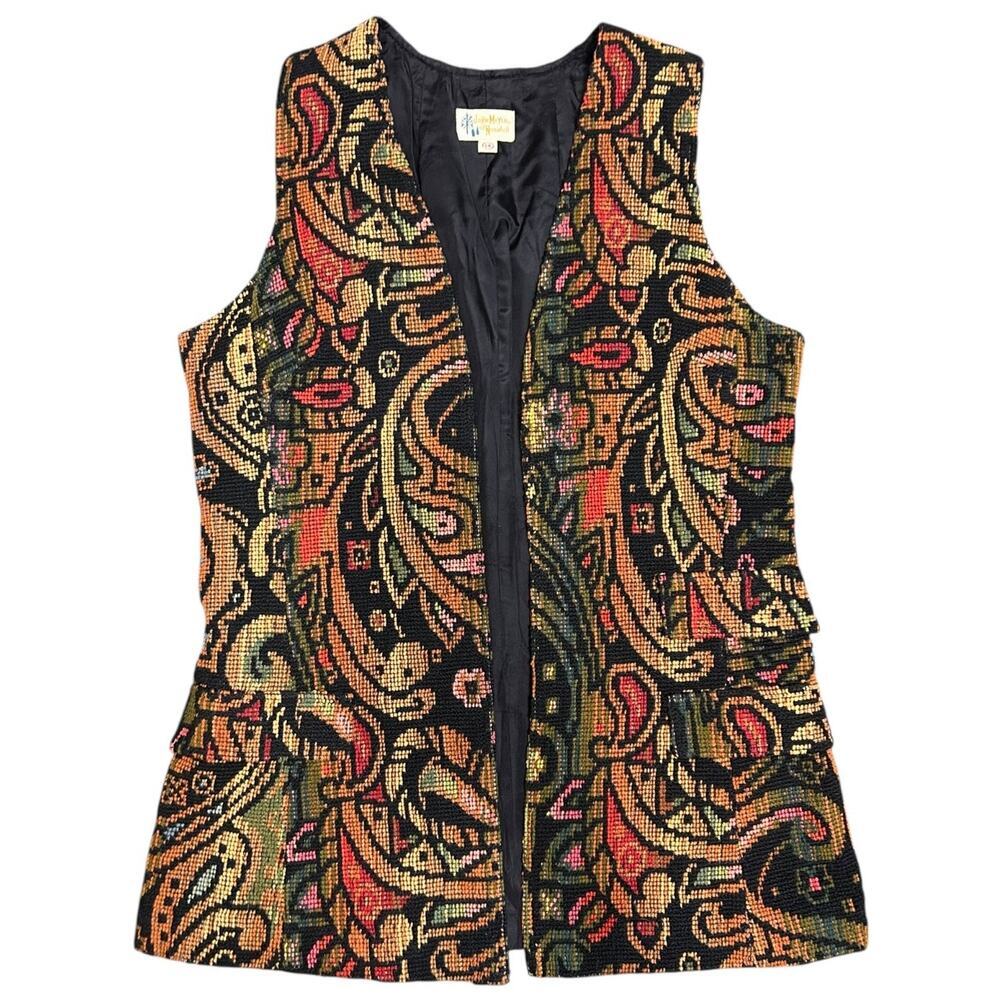 Vintage 70's Needlepoint Tapestry Vest Boho Paisley Embroidered John Meyers 14